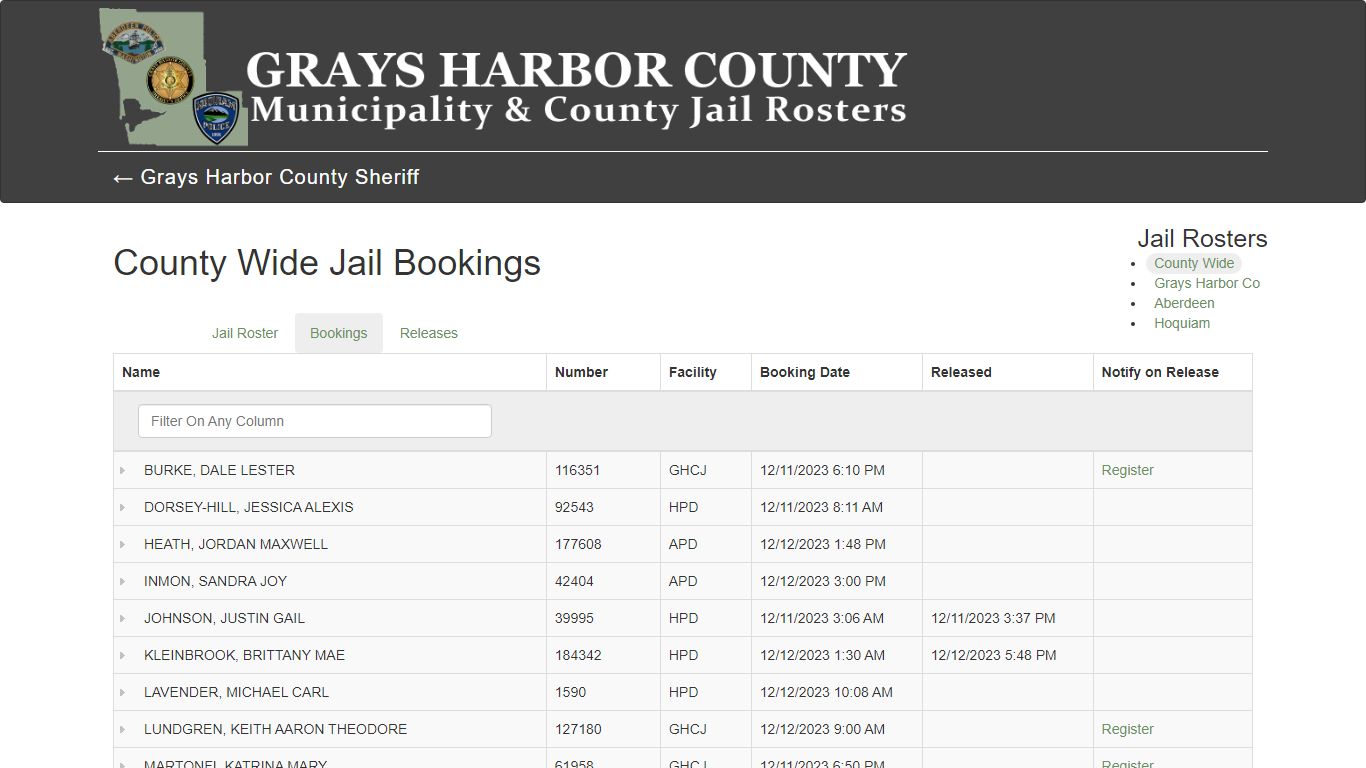 County Wide Jail Bookings